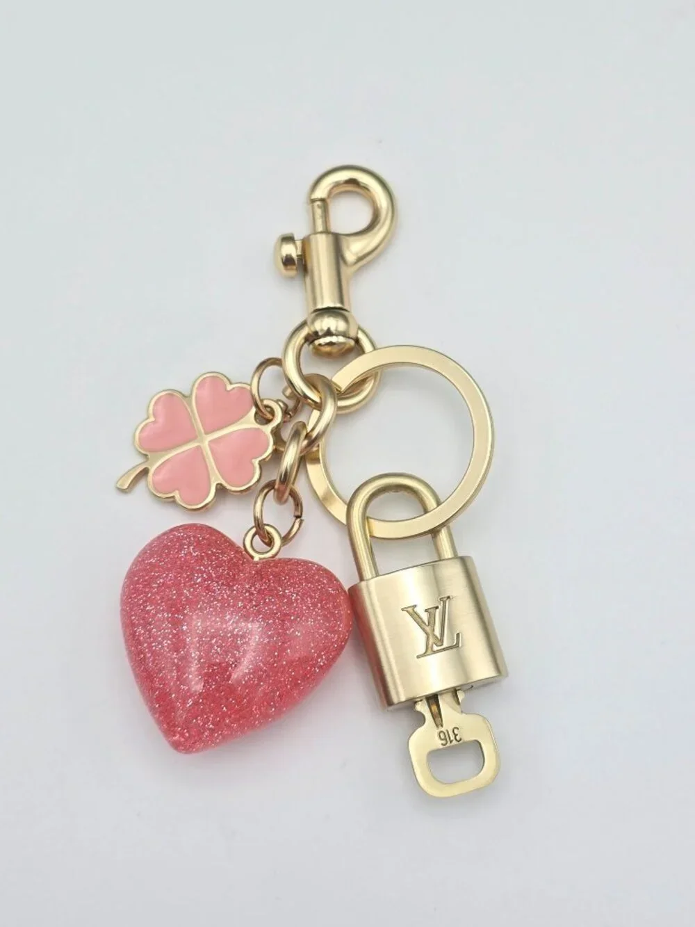 Authentic Louis Vuitton Gold Lock & Key ✨ Unbranded Heart Bag Charm Keychain